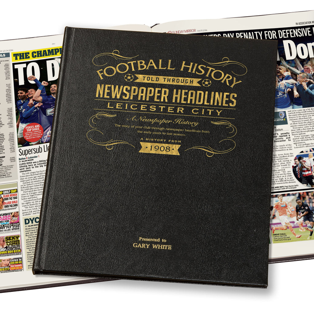 Leicester City Newspaper Book - Leather Black Cover