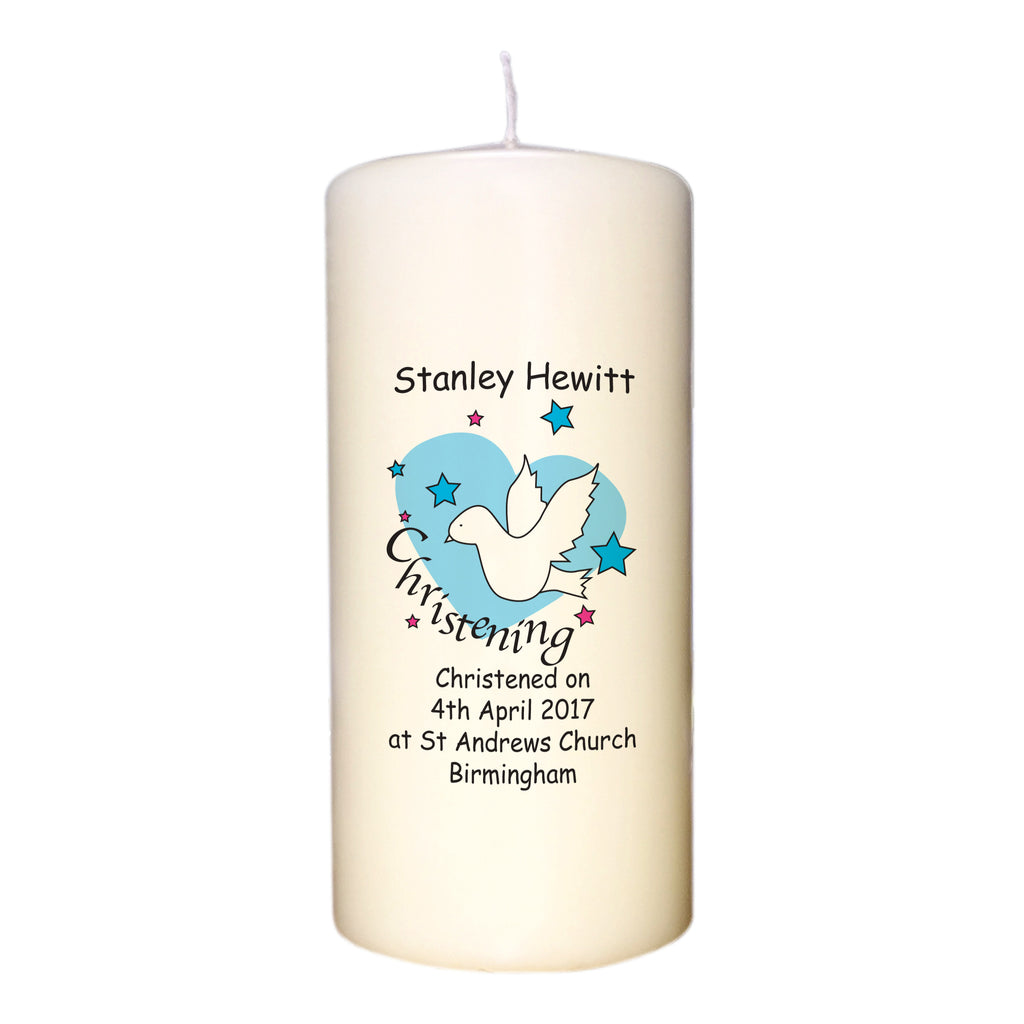 Dove & Hearts Blue Christening Candle