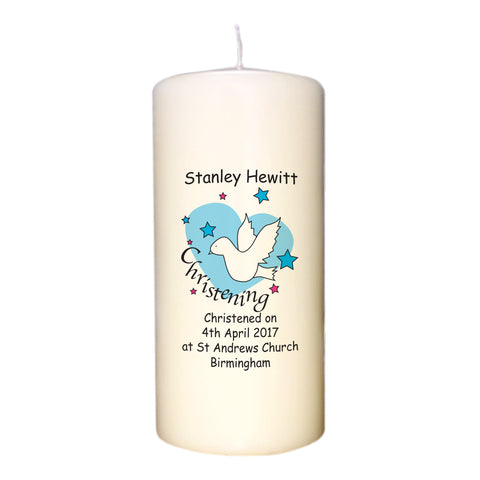 Dove & Hearts Blue Christening Candle
