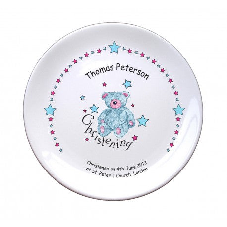 Teddy & Stars Blue Christening 8" Coupe Plate
