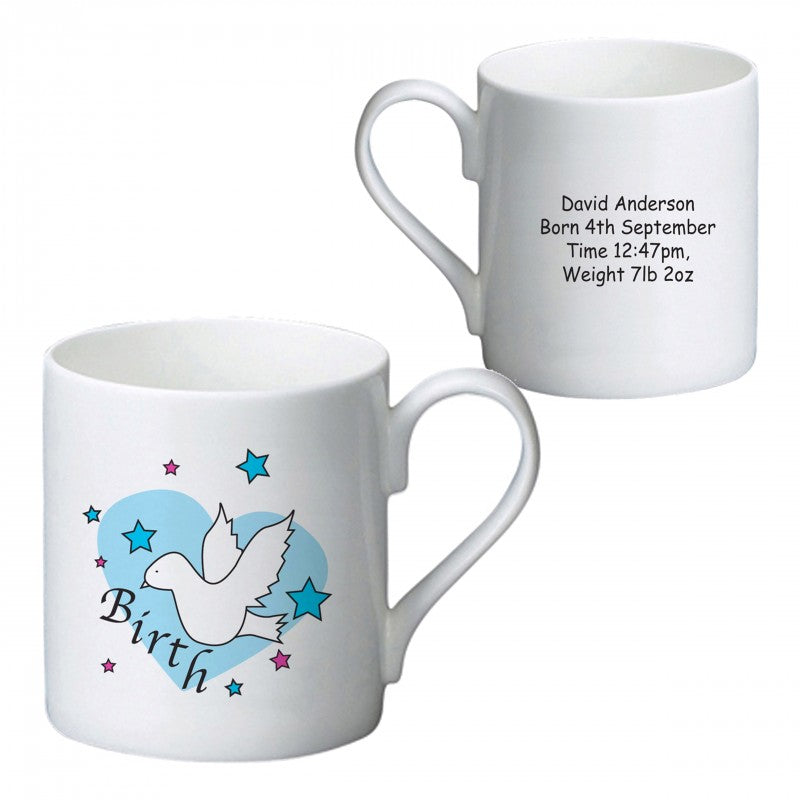Dove & Hearts Blue Birth Bone China Mug