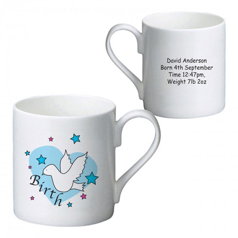 Dove & Hearts Blue Birth Bone China Mug