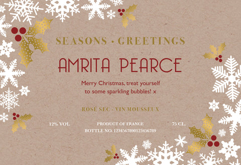 Snowflakes Christmas Labels for Sparkling Rosé Wine (Pack of 12)
