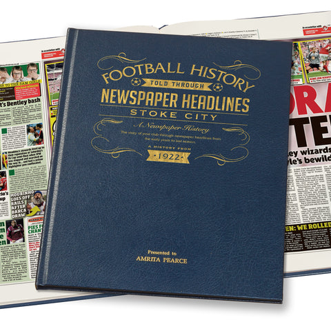 Stoke City Newspaper Book - Leather Blue Cover