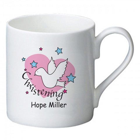 Dove & Hearts Pink Christening Bone China Mug