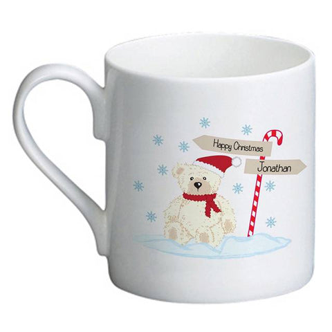 Candy Cane Christmas Bear Bone China Mug