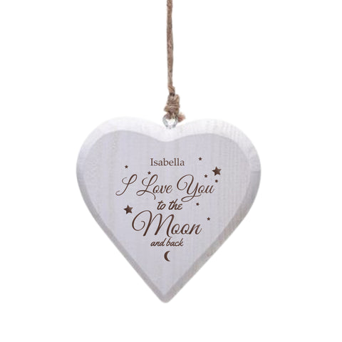 To the Moon &amp; Back White Wooden Heart