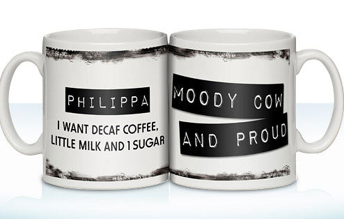 Personalised Moody Cow and Proud Mug