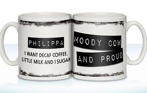 Personalised Moody Cow and Proud Mug