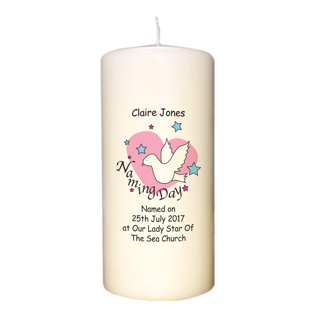 Dove & Hearts Pink Naming Day Candle