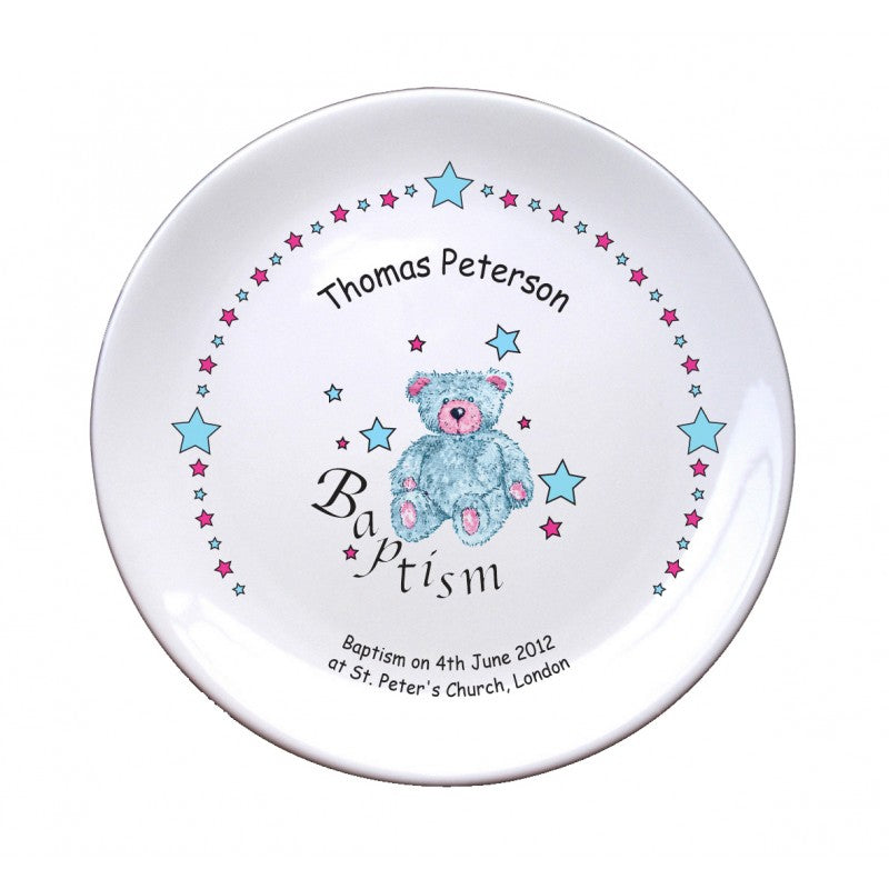 Teddy & Stars Blue Baptism 8" Coupe Plate