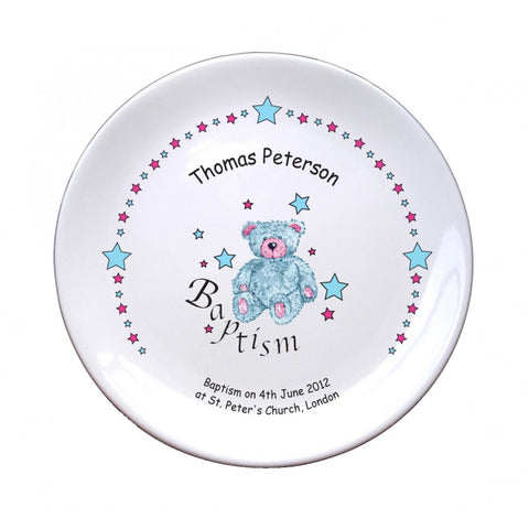 Teddy & Stars Blue Baptism 8" Coupe Plate