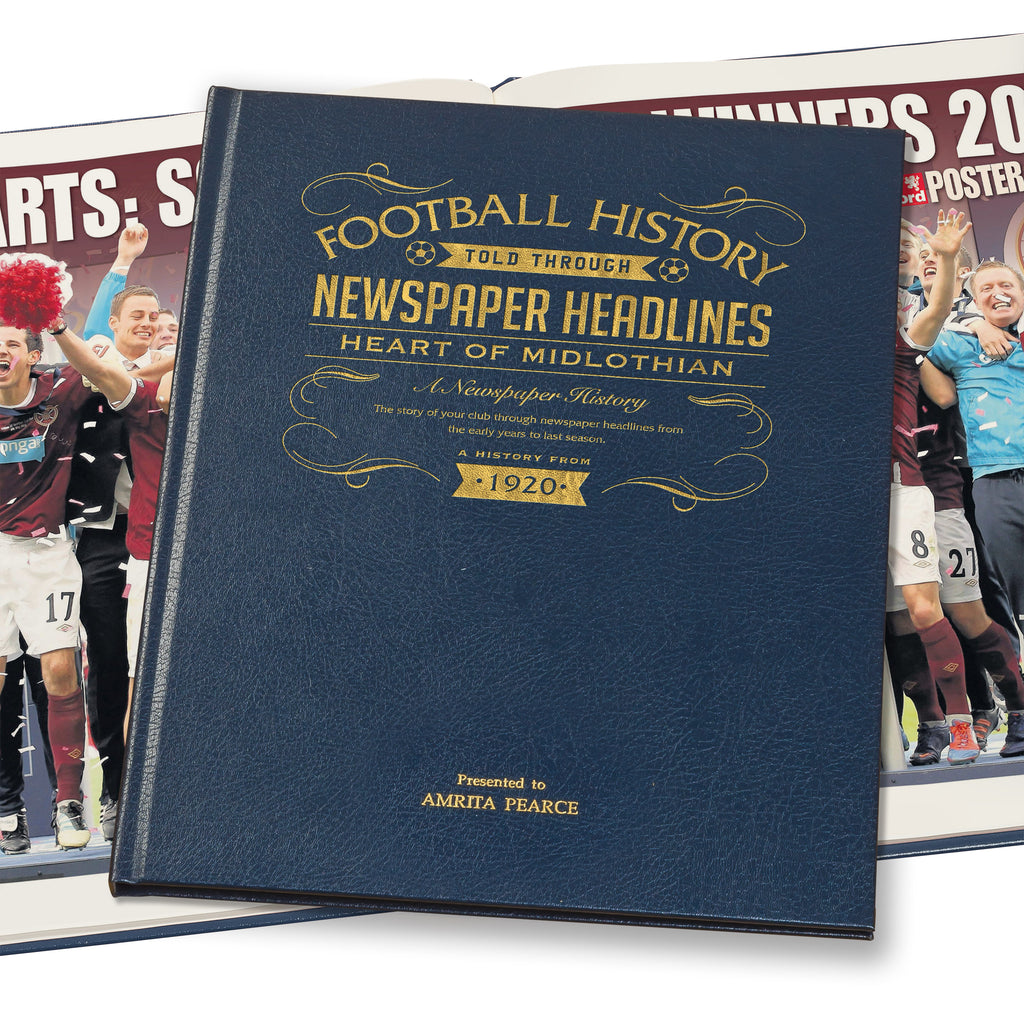 Hearts Football Newspaper Book - Leather Blue Cover