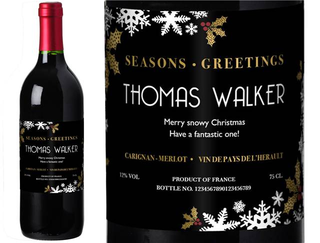 Snowflakes Personalised Red Wine