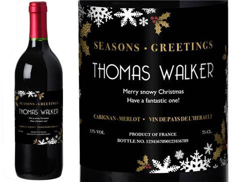 Snowflakes Personalised Red Wine