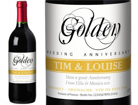 Gold Anniversary Personalised Red Wine