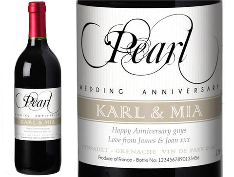 Pearl Anniversary Personalised Red Wine