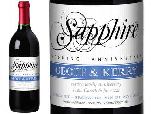 Sapphire Anniversary Personalised White Wine