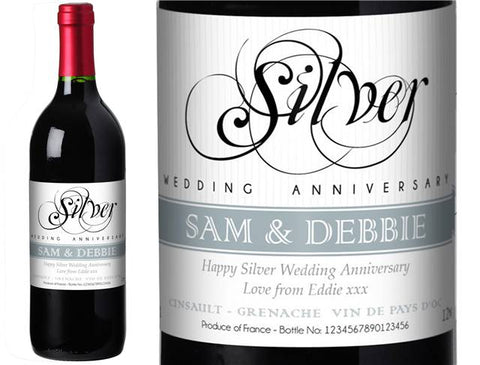 Silver Anniversary Personalised Red Wine