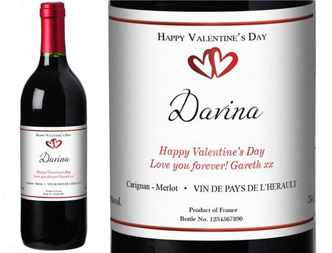 Valentine's Day Hearts Personalised Red Wine
