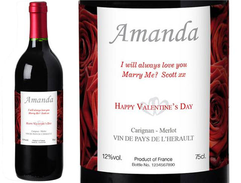 Valentine's Day Roses Personalised Red Wine