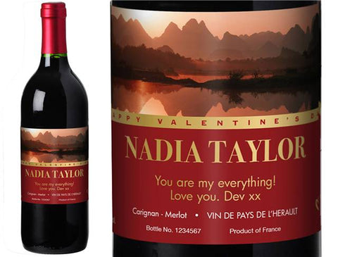 Valentine's Day Sunset Personalised Red Wine
