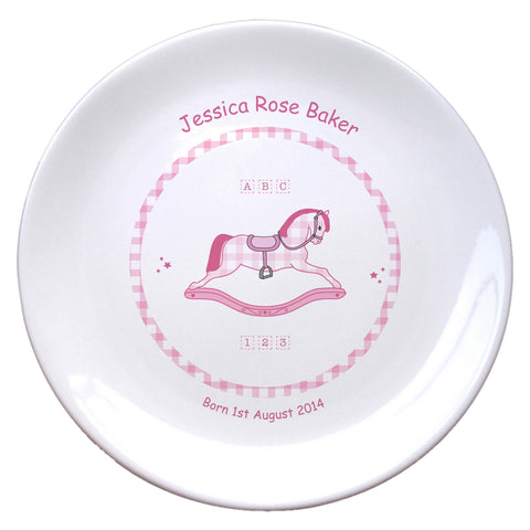 Pink Rocking Horse 8" Bone China Coupe Plate