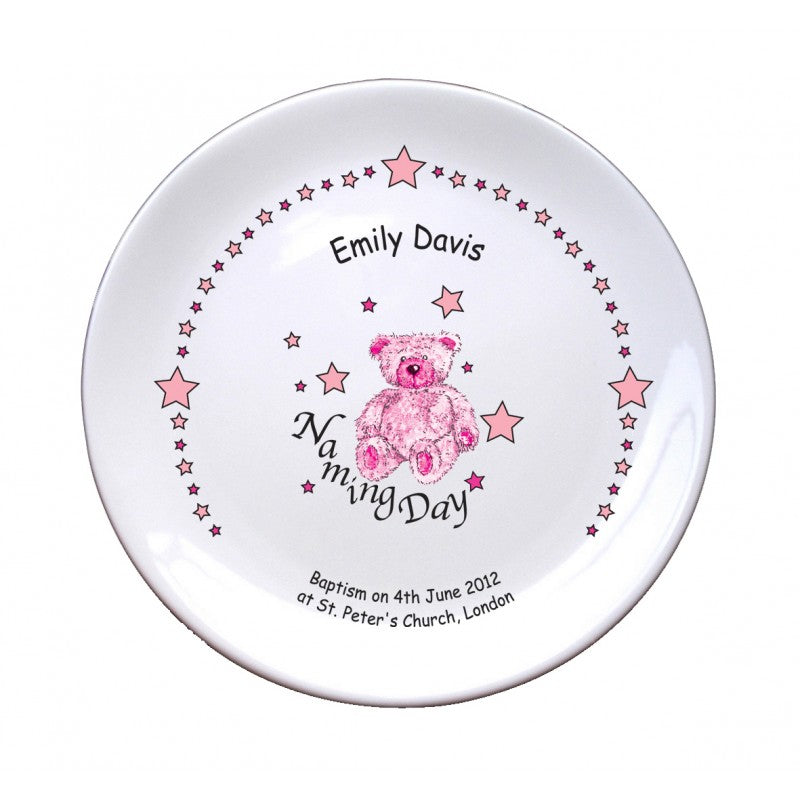 Teddy & Stars Pink Naming 8" Coupe Plate