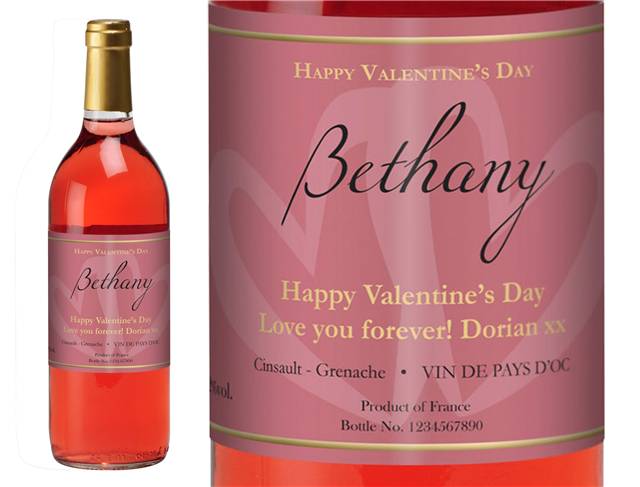 Pink Valentine Hearts Personalised Rosé Wine