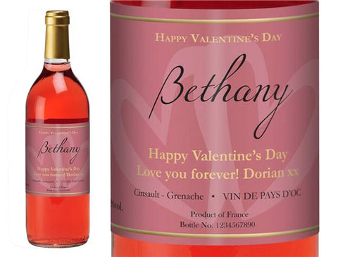 Pink Valentine Hearts Personalised Rosé Wine