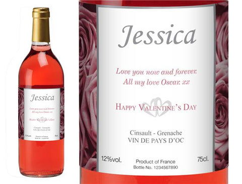 Valentine's Day Roses Personalised Rosé Wine