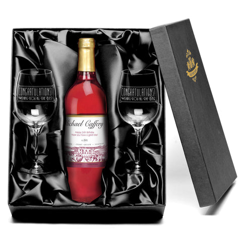 French VdP Vineyard Rosé Wine with set of Congratulations Wine Glasses