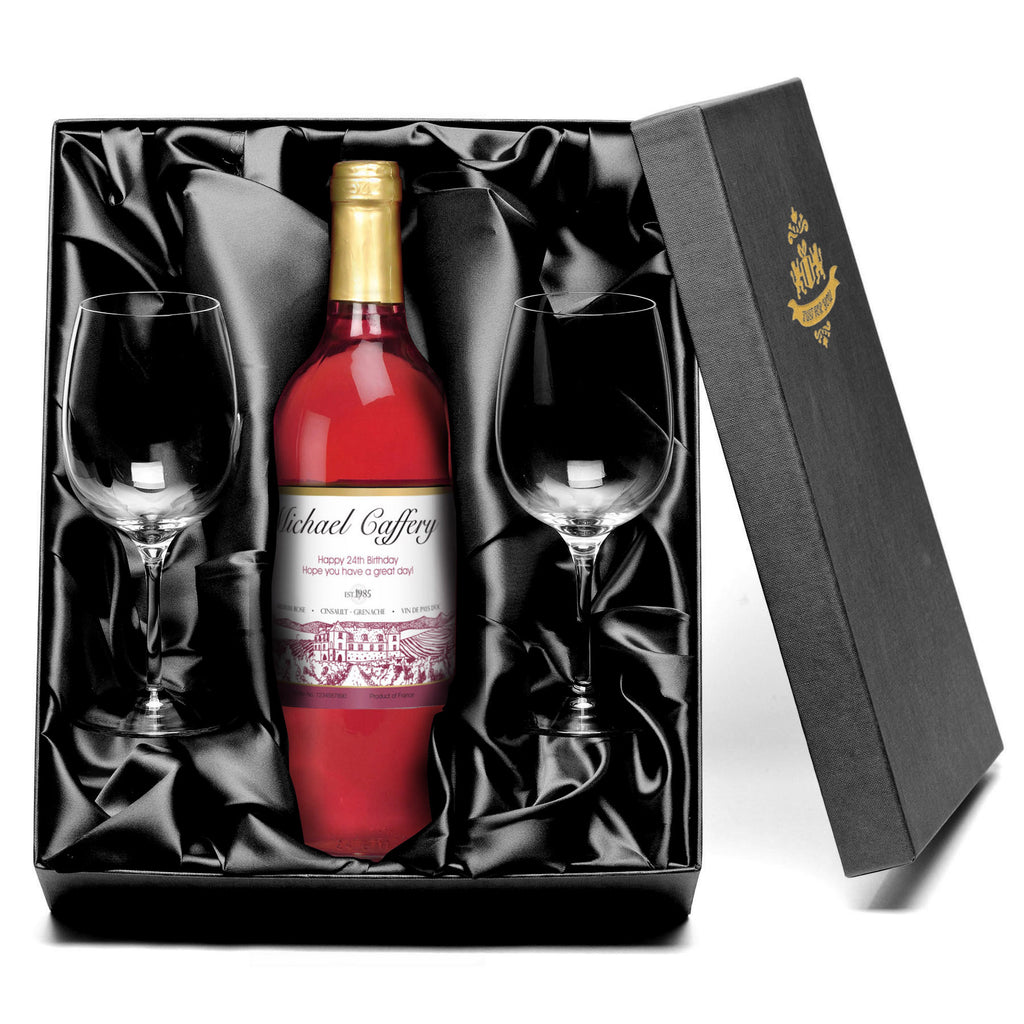 French AC Vineyard Rosé Wine with set of Wine Glasses
