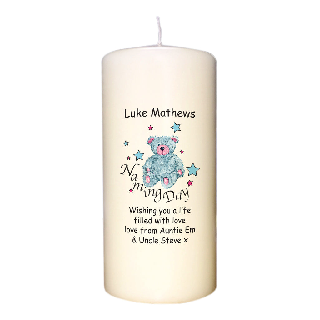 Teddy & Stars Blue Naming Day Candle