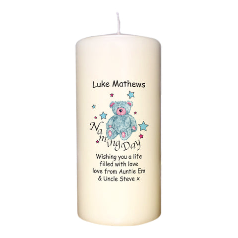 Teddy & Stars Blue Naming Day Candle