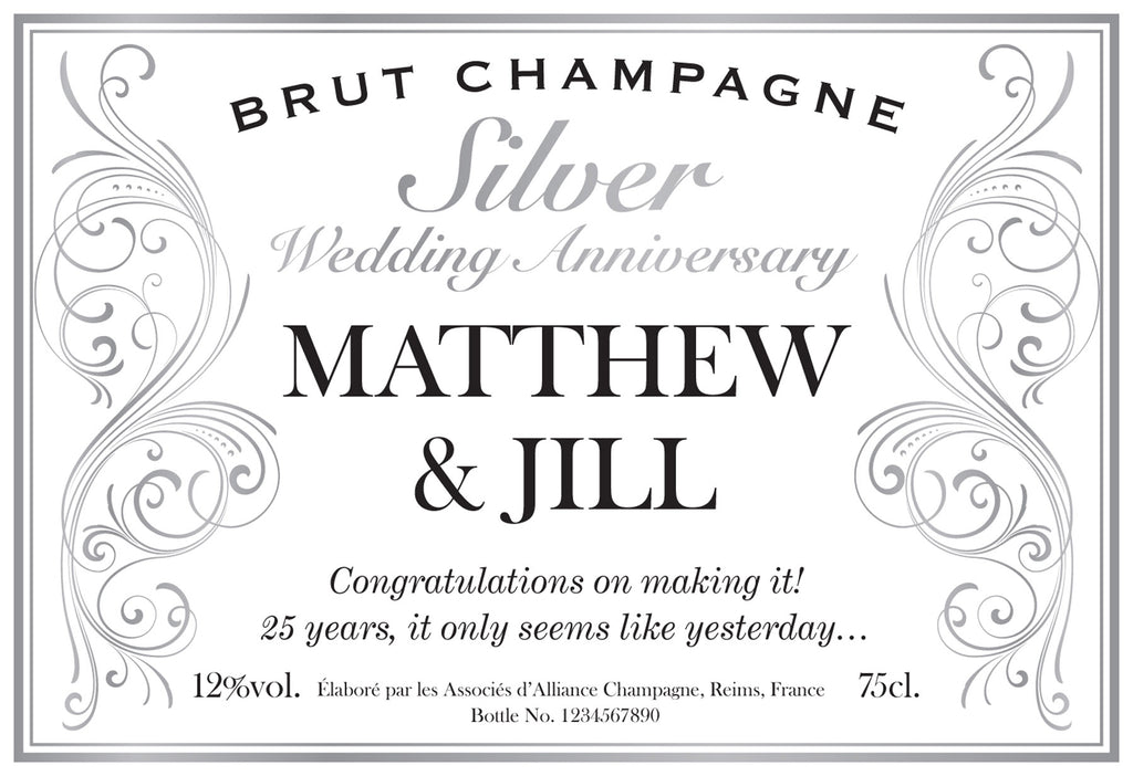 Silver Anniversary Decorative Champagne in a Silk-lined box