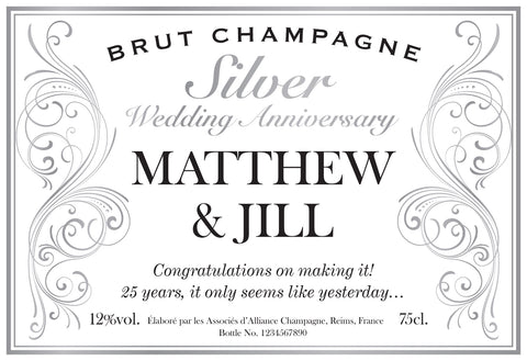 Silver Anniversary Decorative Champagne in a Silk-lined box