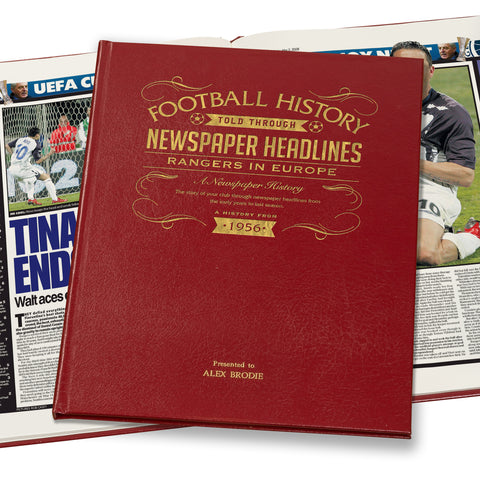 Rangers in Europe Newspaper Book - Leather Red Cover
