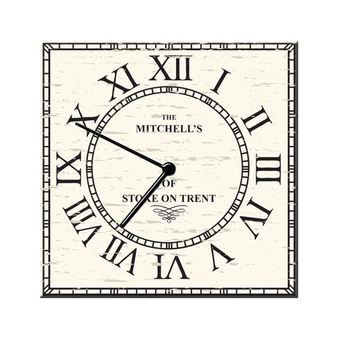 Distressed Cream Square Clock