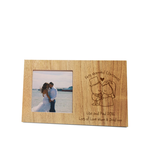 Chilli and Bubbles Married Christmas wooden panel photo frame