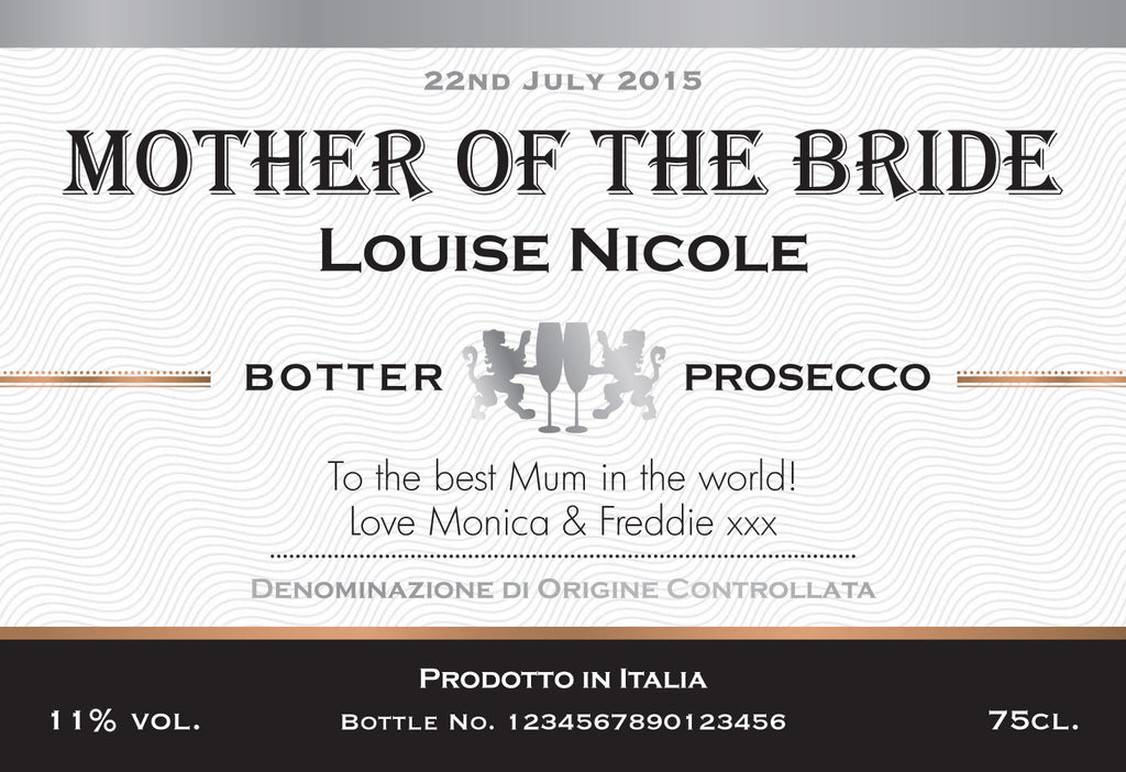Contemporary Wedding Labels for Prosecco (Pack of 2)
