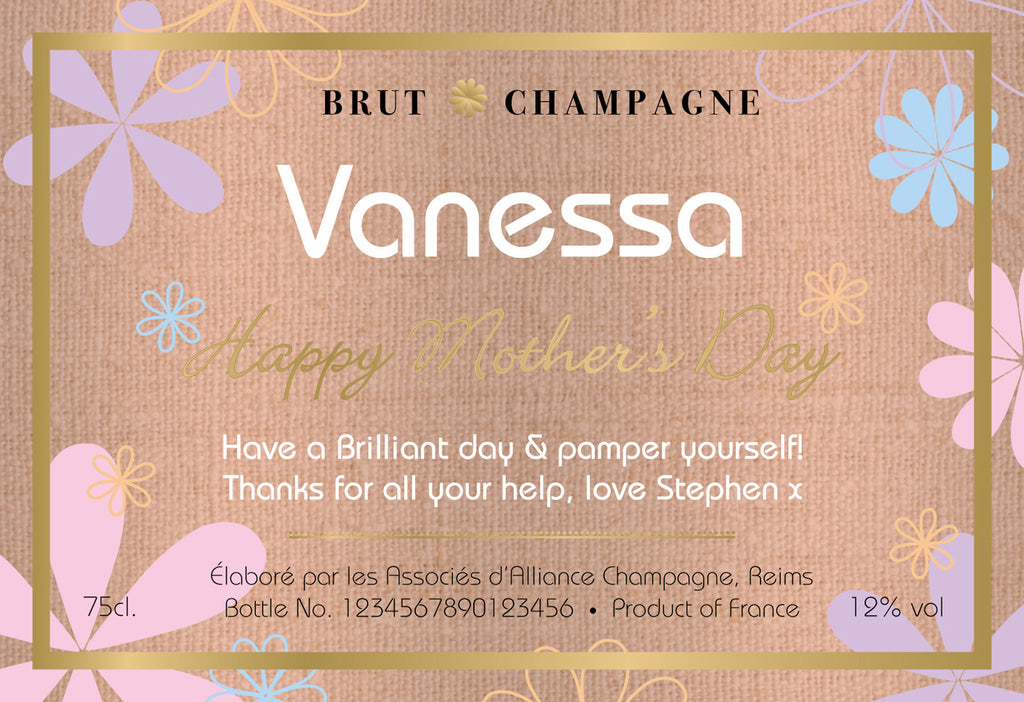 Flowers Mother's Day Labels for Champagne (Pack of 12)