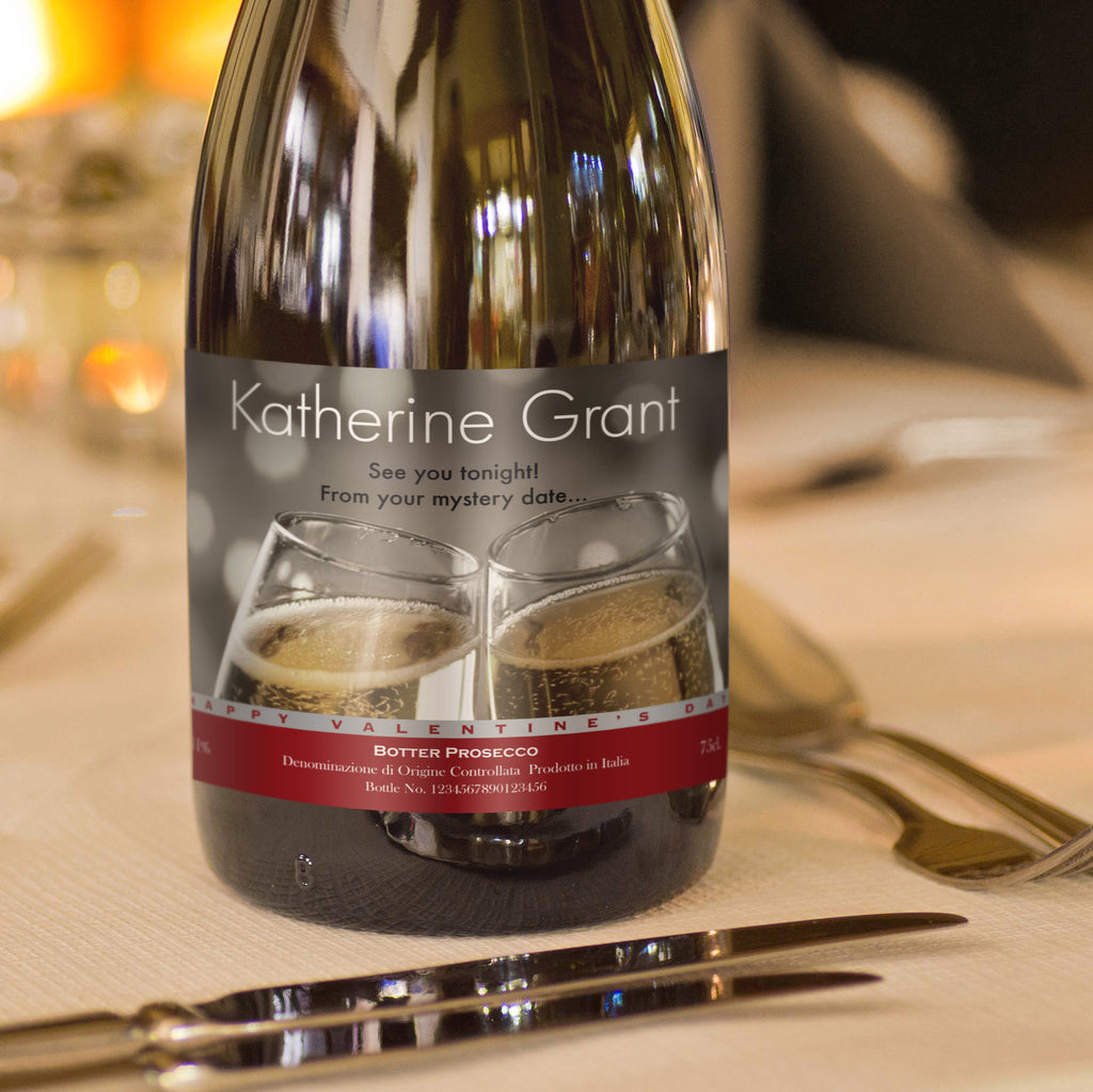 Valentine's Day Flutes Personalised Prosecco