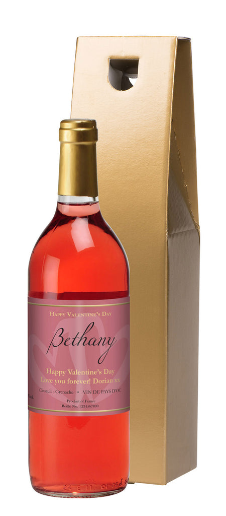 French AC Pink Valentine Hearts Rosé Wine in a Gold Box