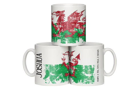 Personalised Grunge Welsh Flag Mug