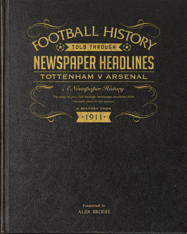Spurs V Arsenal Derby Newspaper Book Leather Black Cover