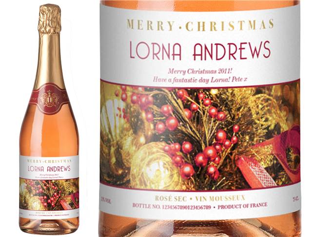 Christmas Decorations Personalised Sparkling Rosé Wine
