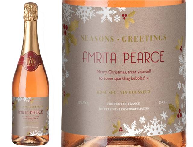 Christmas Snowflakes Personalised Sparkling Rosé Wine