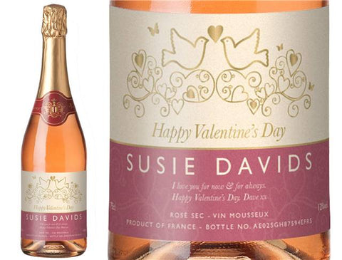 Pink Valentine's Day Personalised Sparkling Rosé Wine
