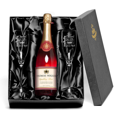 Any Occasion Sparkling Rosé Wine with set of Cheers! Glass Flutes